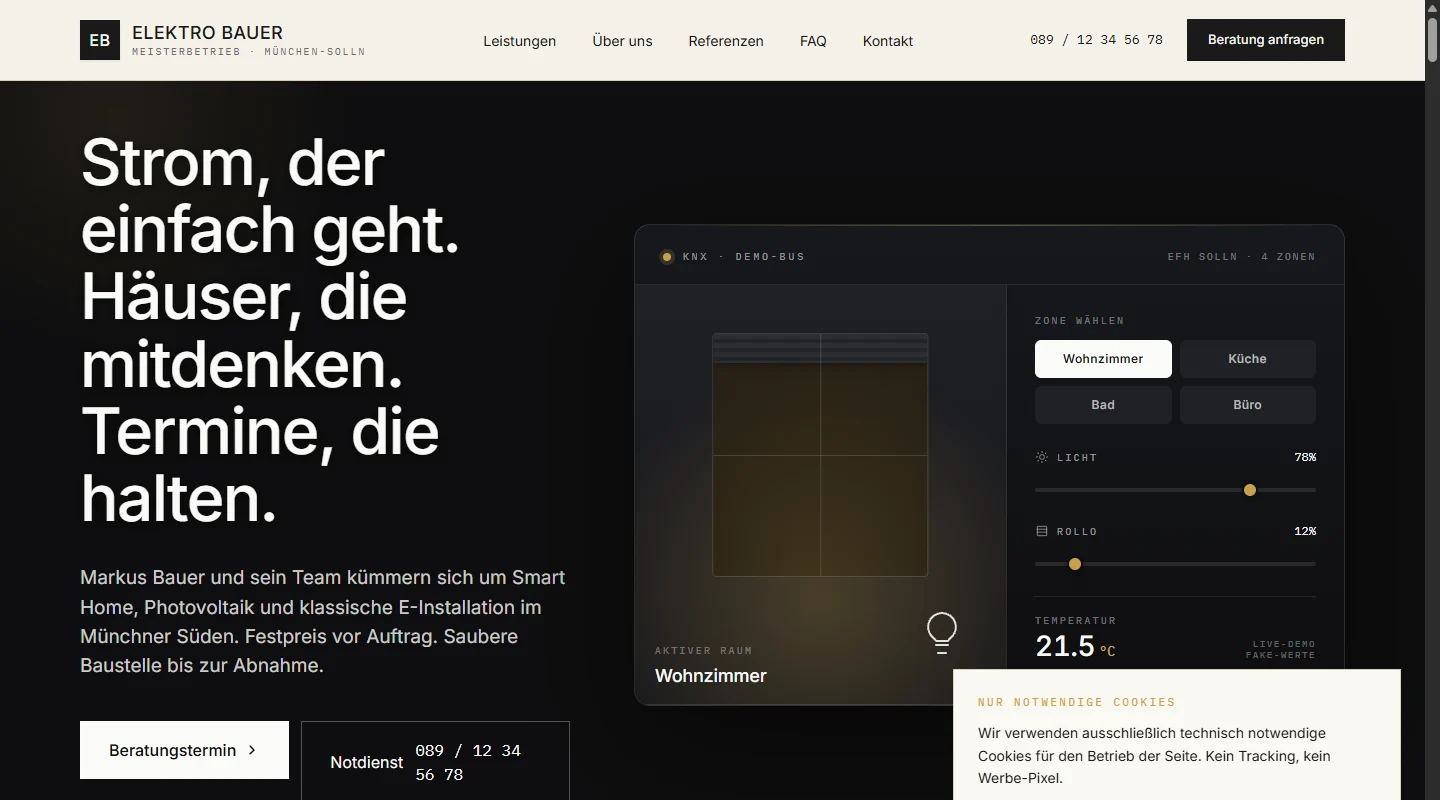Demo-Website Elektro Bauer mit Smart-Home Touch-Panel